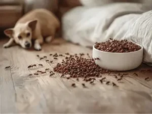 ants-eating-dog-food Dog sadly watching ants eat their dogfood