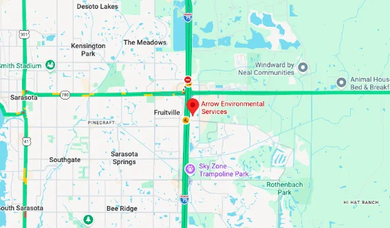 Google Maps screenshot of Arrow Environmental Service's primary address in Sarasota, FL.