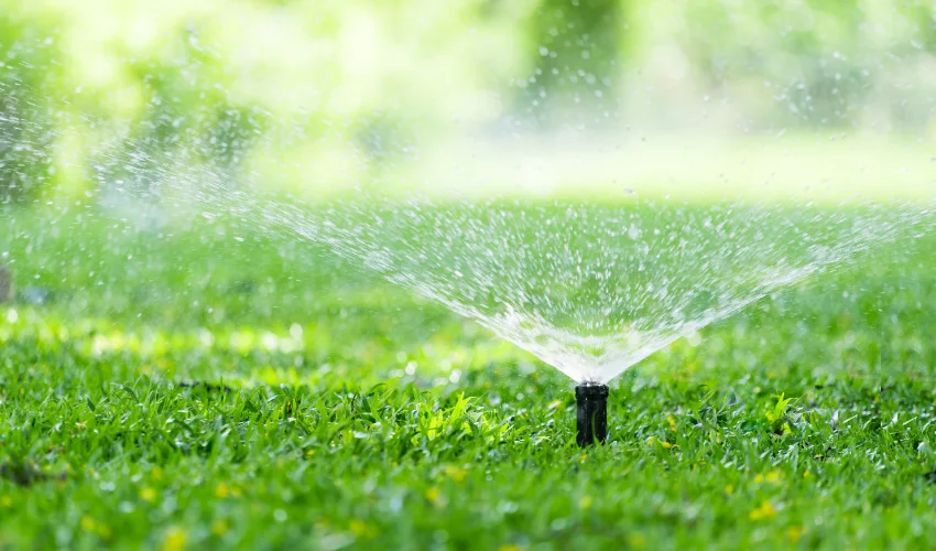 An active irrigation system watering a Florida lawn, optimized by Arrow Environmental Services for maximum water efficiency.
