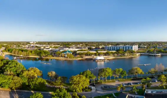Aerial skyline view of Altamonte Springs, Florida, where Arrow Environmental Services provides expert commercial & residential pest management services.