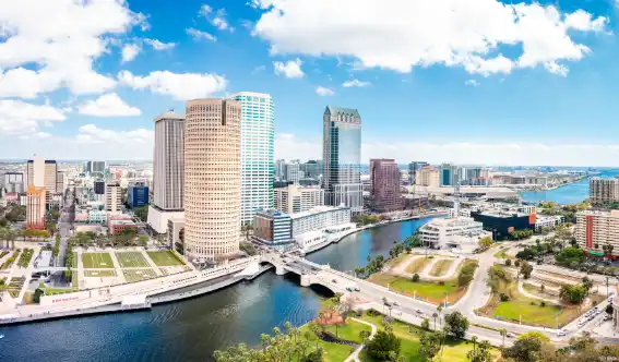 High-angle view of downtown Tampa’s business district, a key service area for Arrow Environmental Services’ commercial division.