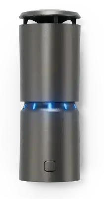 Photo of the long dark grey cylindrical Thermacell mosquito control device.